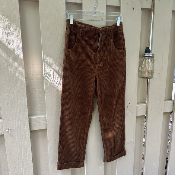 ZARA /brown high waisted wide capri corduroy pants - Picture 3 of 4